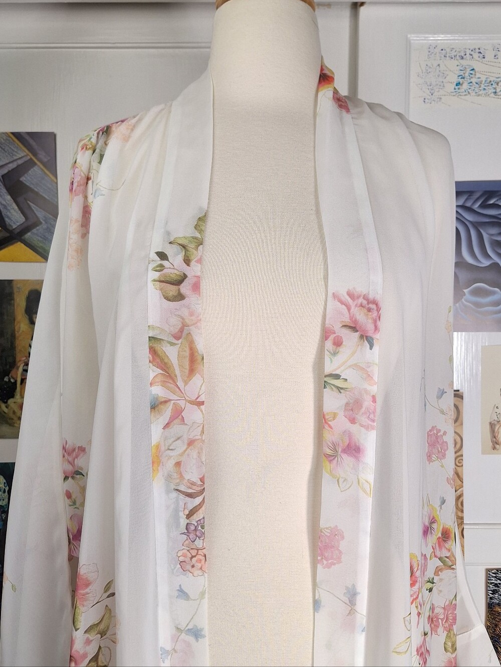 Flora Nikrooz Sheer Floral Tie Front Long Robe OS Bridal Cottagecore Romantic - Picture 3 of 7